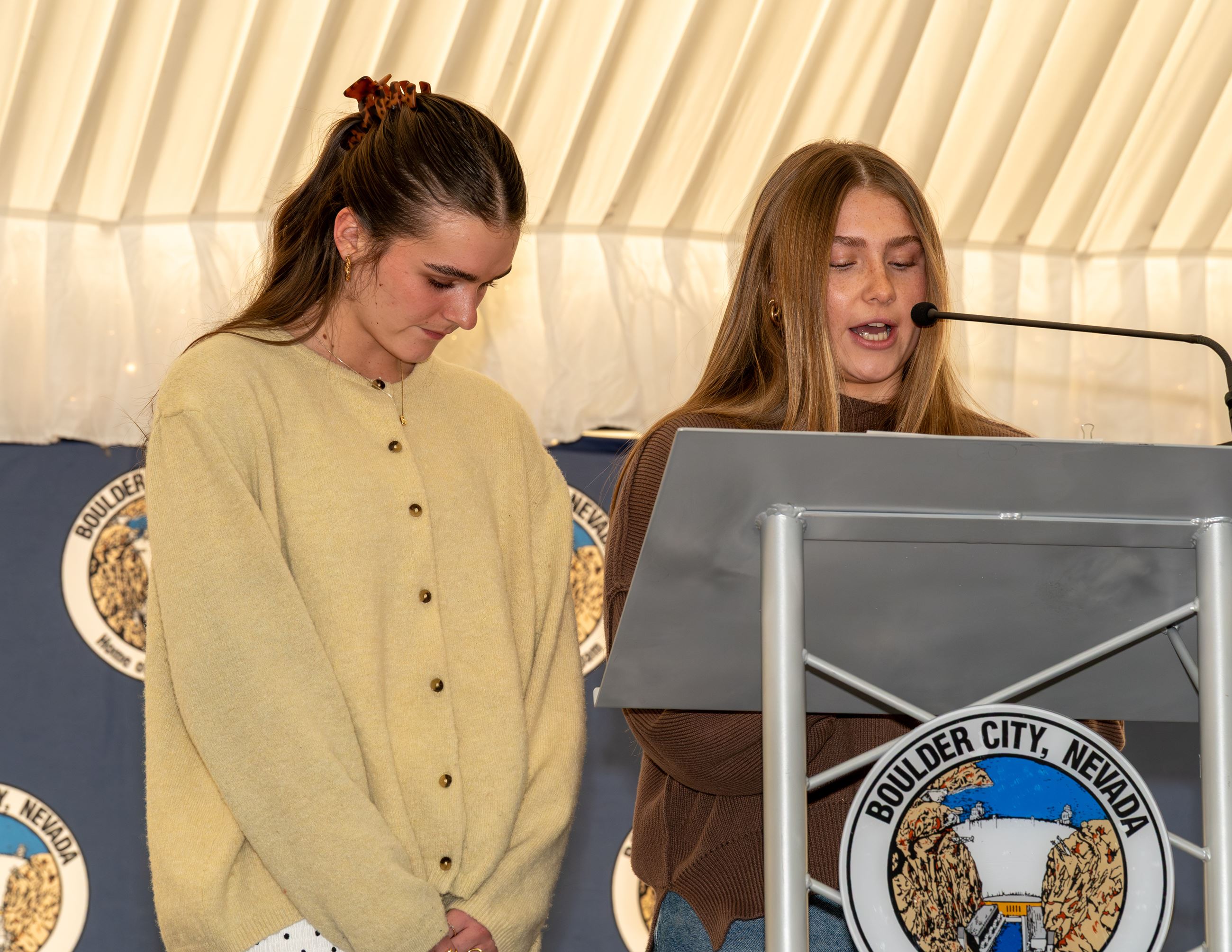 2026 State of the City (82) Photo: Boulder City High School Student Body President Drew Schaper stand with Student Body Vice President Hayden Nordstrom during Invocation